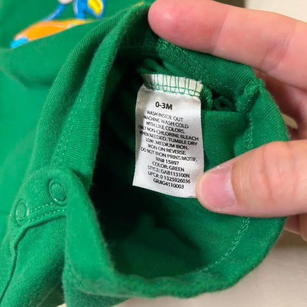 Vintage Garanimals Green Monkey 0-3M Baby Boy Cotton Onesie Bodysuit